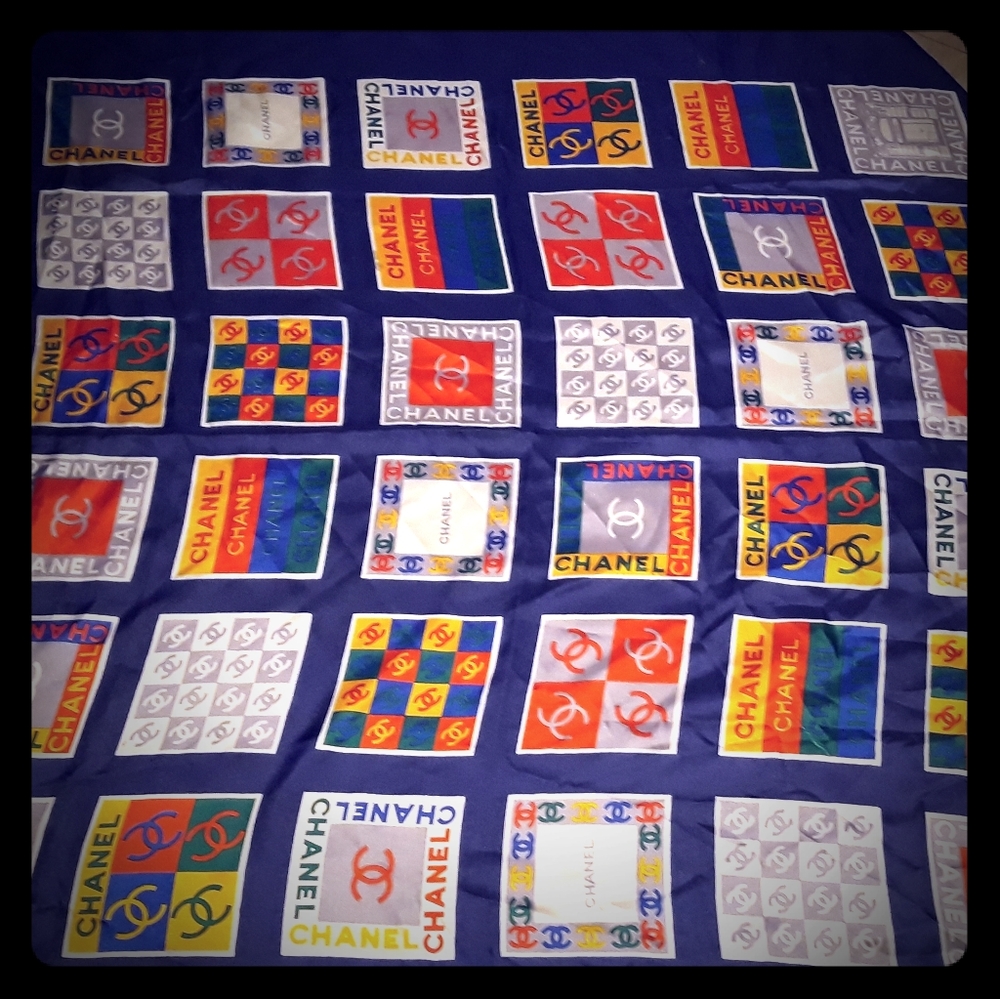 Auth. Chanel Paris Multicolor Pop-Art Silk Scarf